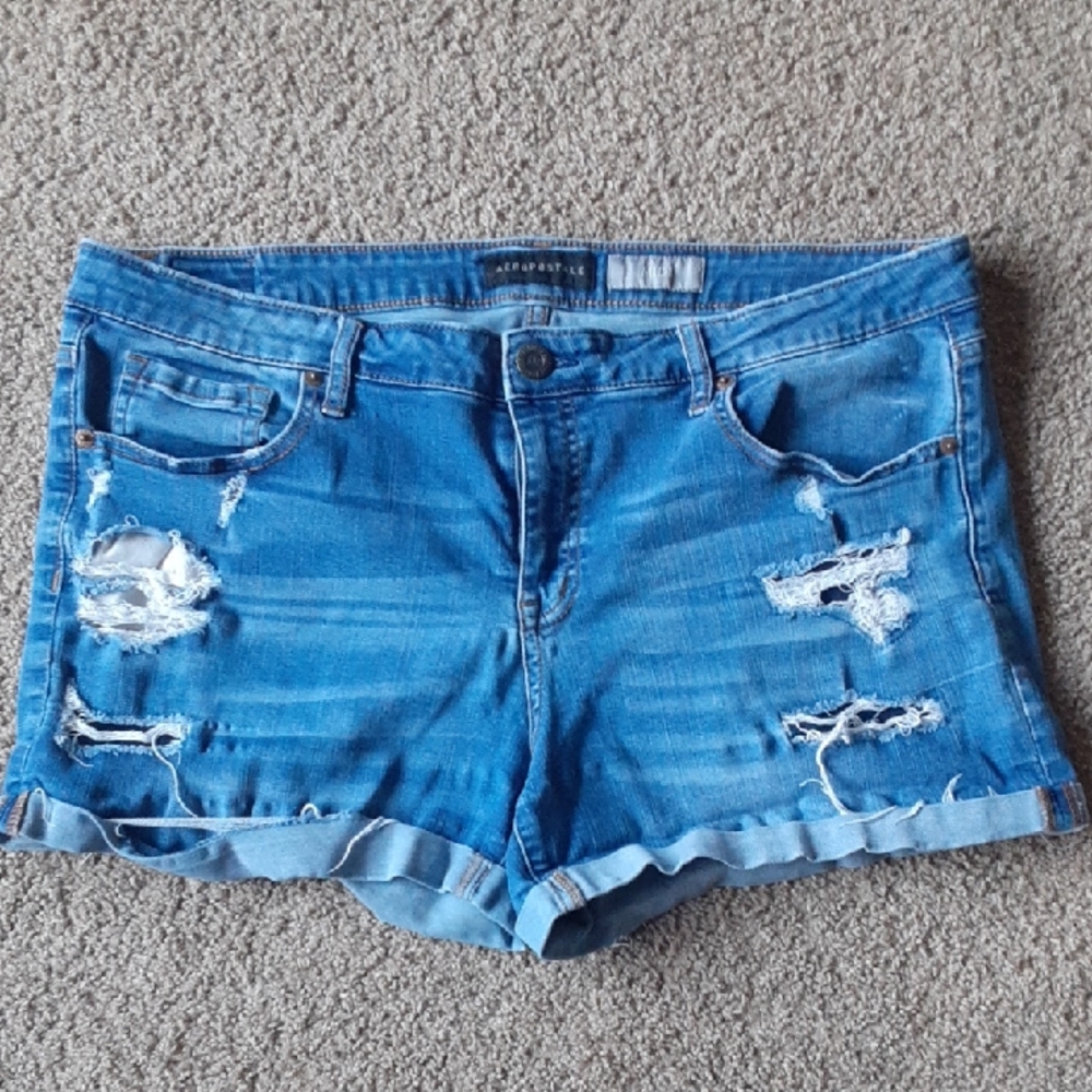 Aeropostale Blue Distressed Rolled-Hem Denim Shorts